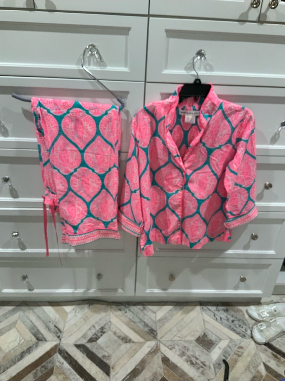 Gretchen Scott Designs Pink & Teal Printed Pajama Set